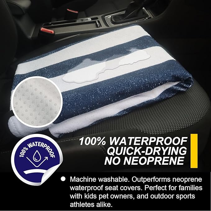 LoyaGour Back Seat Cover for Car Trucks Van SUV,Waterproof Rear Bench Towel Seat Covers for Dogs and Kids,Automotive Backseat Protector (Blue Stripe)