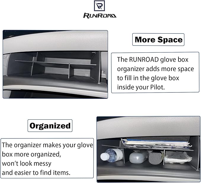 RUNROAD Glove Box Organizer Compatible with Honda Pilot (2016-2022)/ Ridgeline (2017-2023)/ Passport (2019-2023) Accessories, Interior Storage Box Grid Insert Compartment Divider