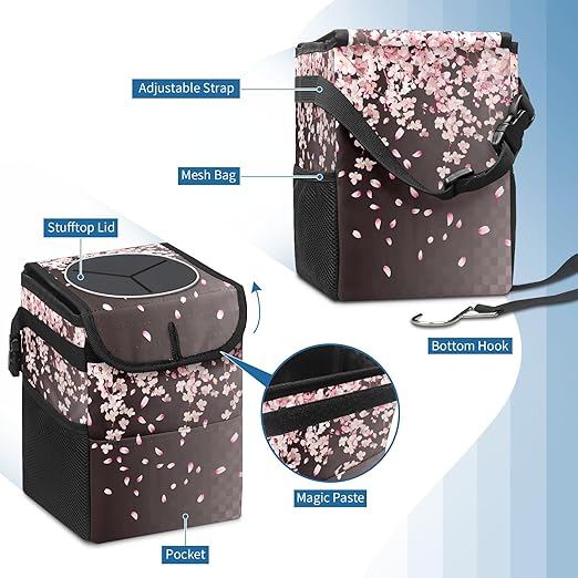 GVGHIDZ Car Trash Can – Multi-Purpose, Lightweight and Portable with Durable Water-Resistant Coating, No Installation Required, Practical and Ample Capacity, Variety of Colors.Pink Falling Petals