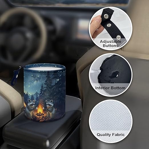 Brosoneto Camping Raccoon Galaxy Hanging Portable Car Printed Car Accessories Interior Universal Collapsible Back Seat, Front Console, Floor, or Hanging Headrest Waste Basket