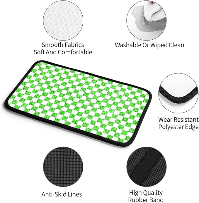 Glitter Green White Checkered Chessboard Flag Car Armrest Pad Cute Cars Center Console Cover Auto Handrail Box Cushion Armrests Cover