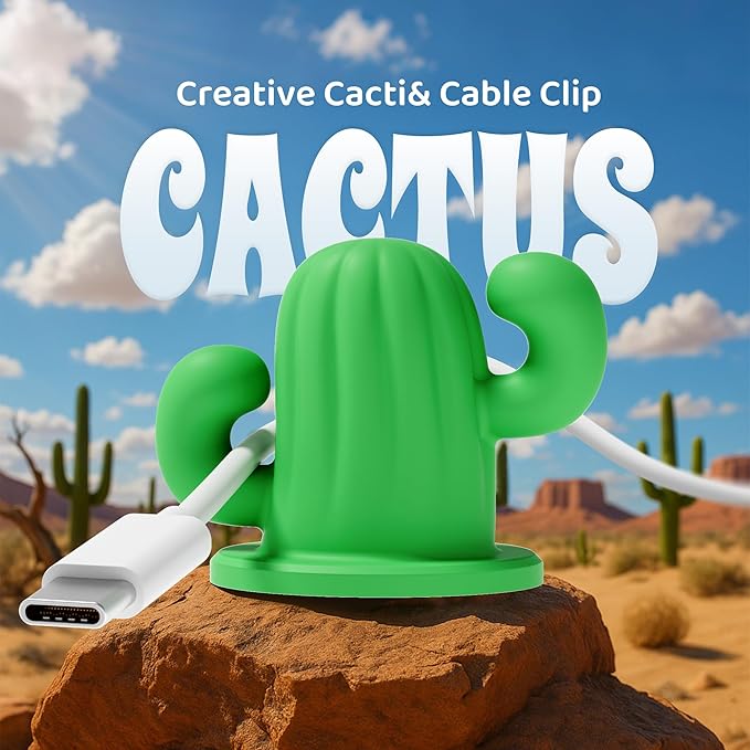 ELETIUO Cactus Cable Management Clip-Silicone Cable Clips Organizer with Strong Adhesive, Universal Cord Holder for Desk,Home,Car-Tangle-Free Wire Organizer for Type-C,USB, HDMI (2-Pack, Green)