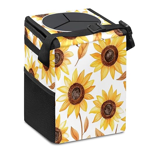 GVGHIDZ Car Trash Can – Multi-Purpose, Lightweight and Portable with Durable Water-Resistant Coating, No Installation Required, Practical and Ample Capacity, Variety of Colors.Beautiful Sunflower