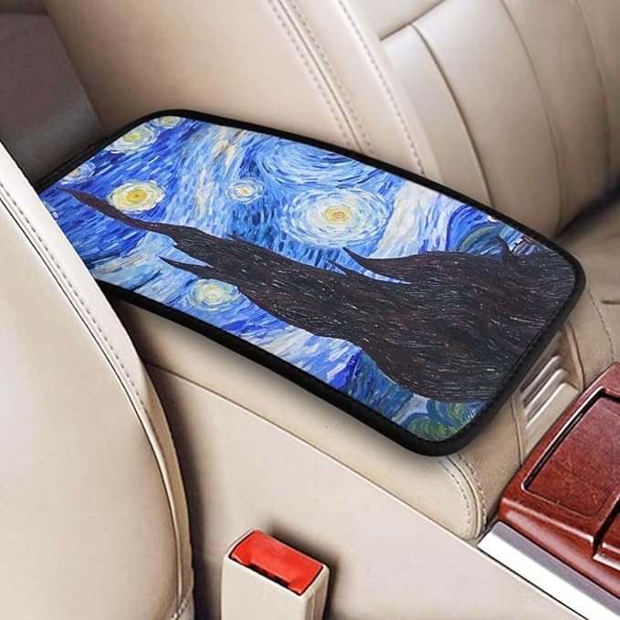Starry Night Car Center Console Pad Van Gogh Universal Car Armrest Seat Box Cover for Most Vehicle, SUV, Truck, Car Interior Accessories Auto Armrest Cover Protector, Blue