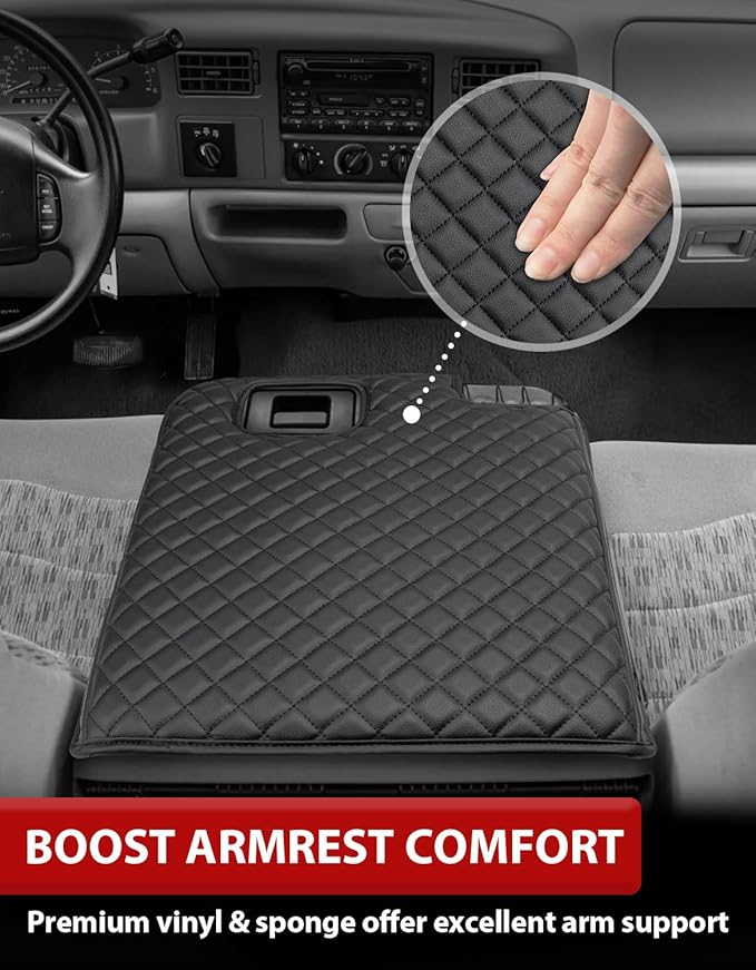KBH Center Console Armrest Cover for Ford F250 F350 F450 Super Duty 1999-2001 Jump Seat, Arm Rest Cushion Pad Protector, Anti-Scratch, Black