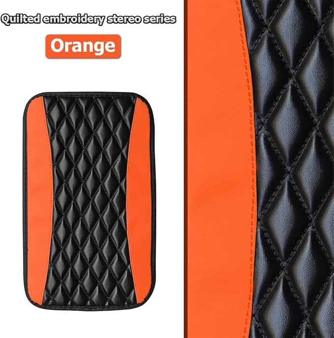 Car Center Console Pad, Universal Waterproof Armrest Seat Box Cover, 12.6" x 7.5" PU Leather Auto Armrest Protector, Car Interior Accessories Decor for Most Vehicles, Truck, SUV (Orange)
