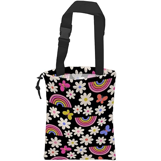 ghatobty Car Trash Bag Daisy Rainbow Butterfly Car Garbage Bag Hanging Car Trash Can for Back Seat with Drawstring, Waterproof Garbage Bags for Car Accessories Vehicle Travelling Camping Outdoor