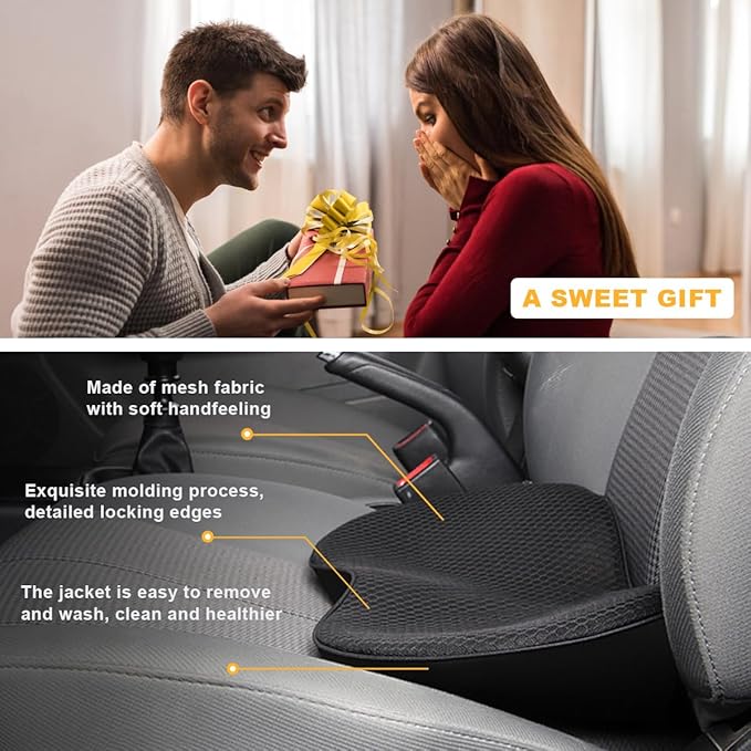 Wedge Car Seat Cushion, Non-Slip Memory Foam Driver Seat Pillow for Sciatica Tailbone Pain Relief, Auto Orthopedic Support Pad for Office Chairs Wheelchair Gaming Chair (Black)