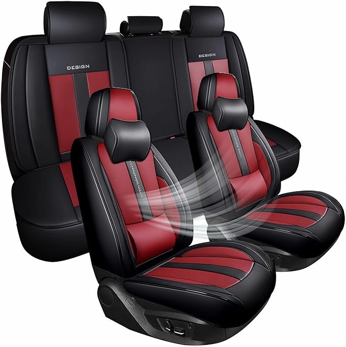 ZiopGTob Nappa Leather Car Seat Covers - Full Set 5-Piece Waterproof Seat Cover Universal Fit for Most Cars SUVs Trucks Front Rear Protectors