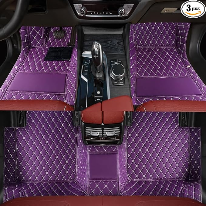 Custom Car Floor Mats Fit 96% Car Model Luxury Leather Waterproof Anti-Skid Full Coverage Liner Front Rear Mat/Set (Purple)