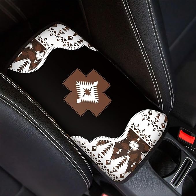Center Console Cover for Women Men Southwestern Car Accessories Armrest Cover Center Seat Box Pad, Tribal Aztec
