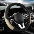 Elastic Car Steering Wheel Cover in Microfiber Leather Carbon Fiber, with Anti-Slip Lining, Interior Accessory (Beige, AD)