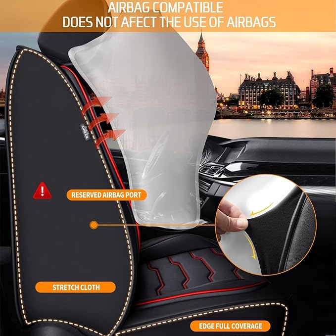 DISUTOGO Seat Covers Fit for Titan 2009-2023 2024 2025 Front Seat Covers Faux Leather Car Seat Covers Breathable Waterproof Car Seat Protector (2 Seats, Black&Redline)
