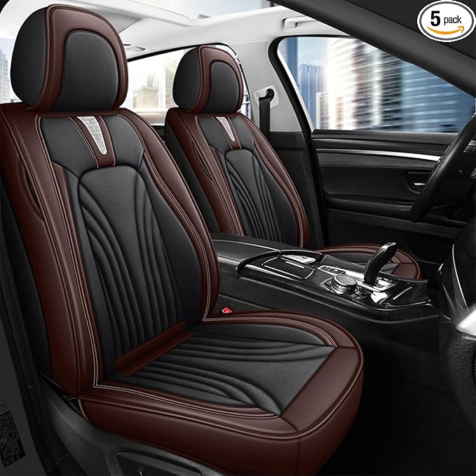 Car Seat Covers Full Set for 5 Seats - Nappa Leather 3D Foam Back Support, Super Breathable, All Season Car Seat Cushion with Storage Bags, Universal Fit for Most Cars, Colour- Coffee Black