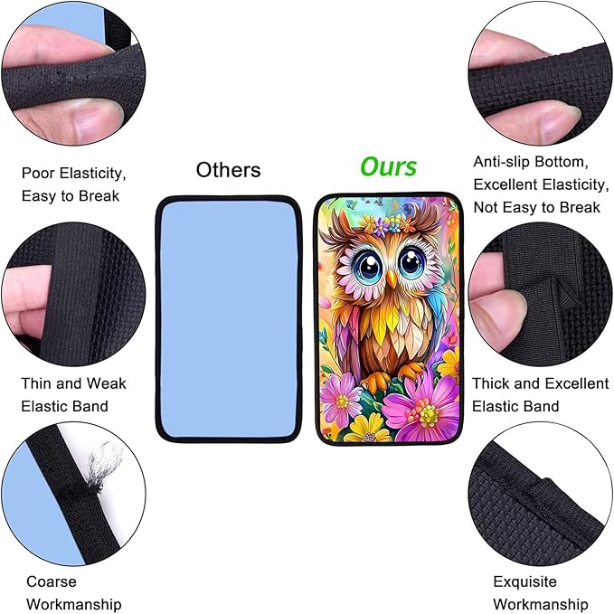 JANENFNA Car Armrest Cover Pads Universal Fashion Cute Auto Center Console Armrest Cover Pad with 2PCS Car Coasters Soft Waterproof Car Armrest Seat Protector for Women,Colorful Owl-A