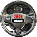 3PCS Universal Car Steering Wheel Cover - Warm Winter 38cm Round Glossy Laser Carbon Fiber fit for Interior Accessories(3PCS Black)