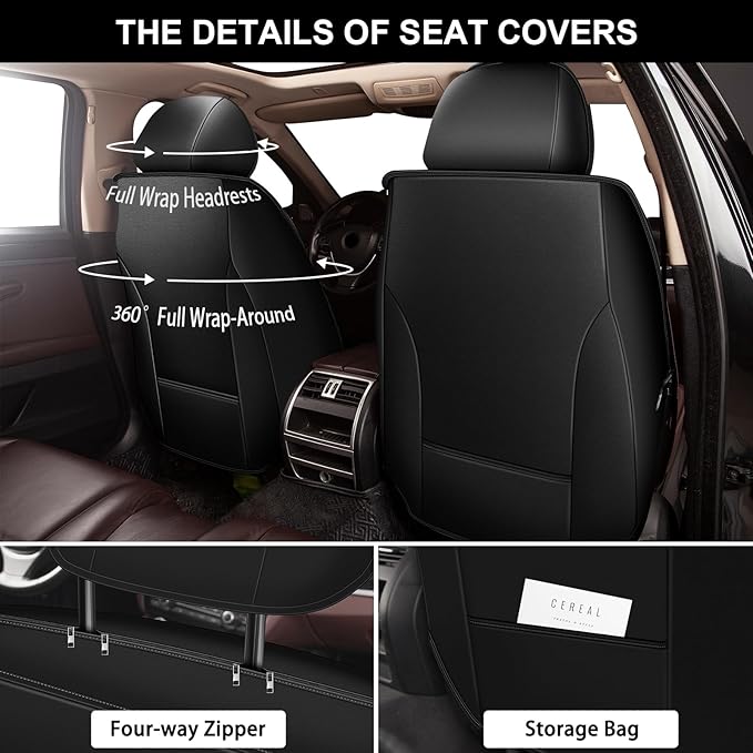 YORKNEIC Seat Covers for Volvo XC70 2003-2016:2 Row 5 Seat Full Set Faux Leather Car Seat Covers for XC70 Automotive Seat Cushion with Airbag Compatible(5 Seat Full Set,Black&Grey)