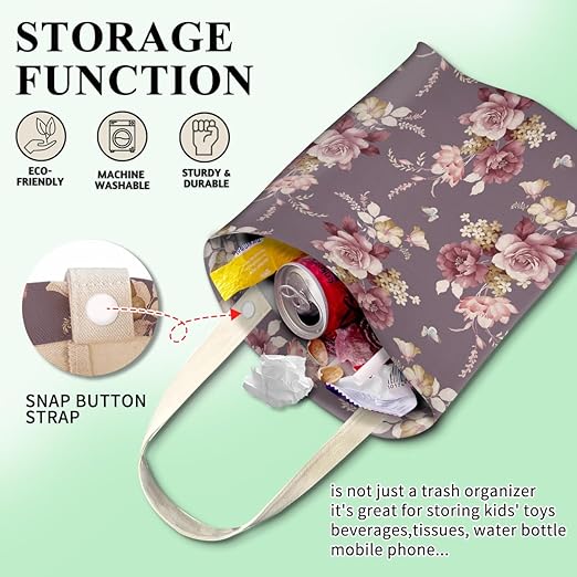 Car Trash Can, Cute Car Trash Bag, Hanging Car Organizer and Storage Bag, Trash Bin for Car Accessories, Vehicle, Travelling, Camping Watercolor Purple Rose