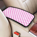 Glitter Pink White Checkered Chessboard Flag (2) Car Armrest Pad Cute Cars Center Console Cover Auto Handrail Box Cushion Armrests Cover