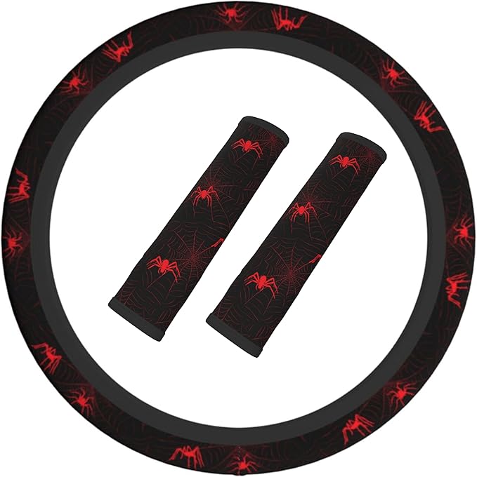 Halloween Steering Wheel Cover Elastic Non-Slip Car Steering Wheel Covers with Seat Belt Shoulder Pad for Women Men