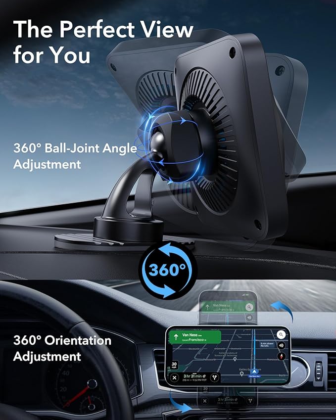 ESR for MagSafe Car Mount Charger with CryoBoost, Phone Cooling MagSafe Car Charger, Magnetic Wireless Car Charging, Air Vent/Dashboard Car Phone Holder for iPhone 17e/17-12, S26/S25, Fast Charging