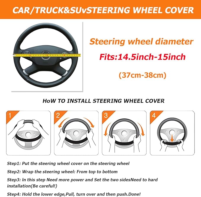 Car Steering Wheel Cover, 14.97 Inch Leather Non-Slip Vehicle Steer Wheel Protector, Soft & Breathable Automotive Interior Protection Accessories, Universal for SUV Sedan Truck (Black)