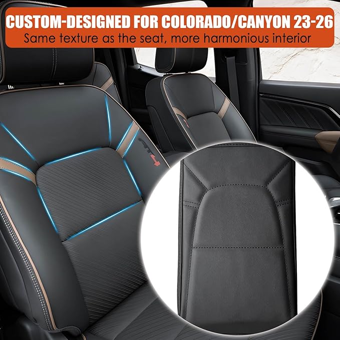 Center Console Cover for Chevy Colorado/GMC Canyon - Soft Armrest Cover for Colorado Canyon 2023 2024 2025 2026 ZR2 Z71 Trail Boss LT WT Elevation AT4 Denali AT4X Accessories - Black Stitch