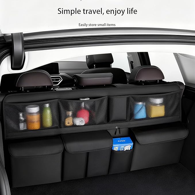QIANKUNBAG Car Trunk Organizer, LARGE CAPACITY(41 x 20 in) Car Storage Bag with 9 Pockets, 9X Upgraded Trunk Storage Organizer for Car, SUV, Truck, Jeep，MPV- Black