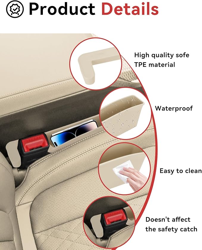 Edotim Car Seat Gap Filler, Seat Gap Organizer with Phone Holder, Car Seat Accessories, Car Organizer Fit SUV Truck-2PCS Beige