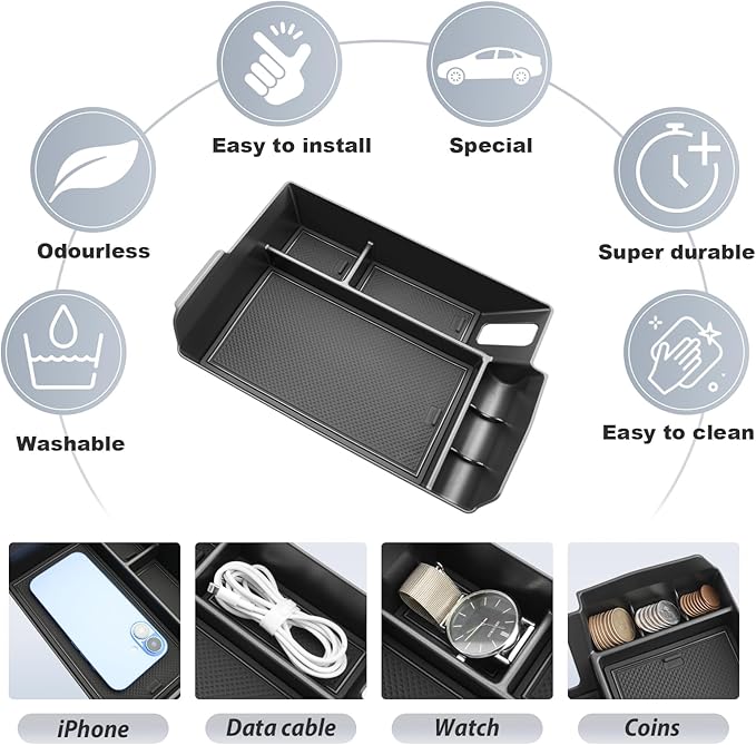 SKTU for 2025 2026 Toyota Sienna Accessories Center Console Organizer for 2021-2026 Toyota Sienna Console Tray 2026 Sienna ABS Console Organizer with Coin Holder (Not Fit Models with Refrigerator)