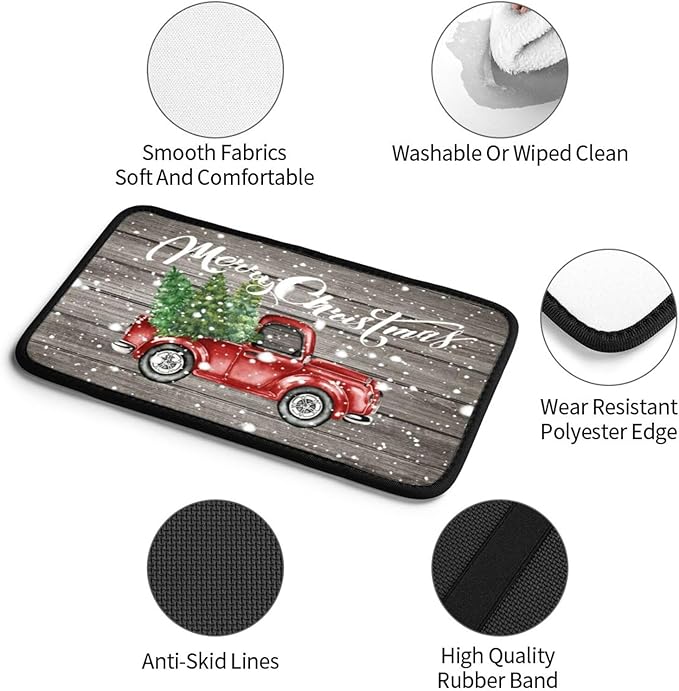 DORKEIXIA Farm Rustic Vintage Retro Old Merry Christmas Red Truck Auto Center Console Armrest Pad Universal Car Center Console Cover Seat Box Cover for Sedan, Van, SUV, Truck Car Accessorie
