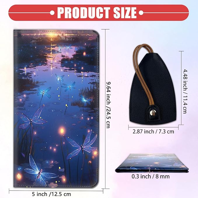 Car Document Holder with Magnetic Shut, Car Registration & Insurance Card Holder, Waterproof PU Leather Glove Box Organizer Vehicle Accessories Driver License for Women/Men, Dragonfly Pattern