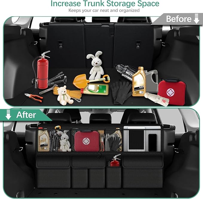 NUWQICD Hanging Car Trunk Organizer Fit For Ford Explorer Foldable Large Capacity 41.3x20 inch Backseat Trunk Organizers Storage, Car Accessories Interior, with Multi Pockets Black