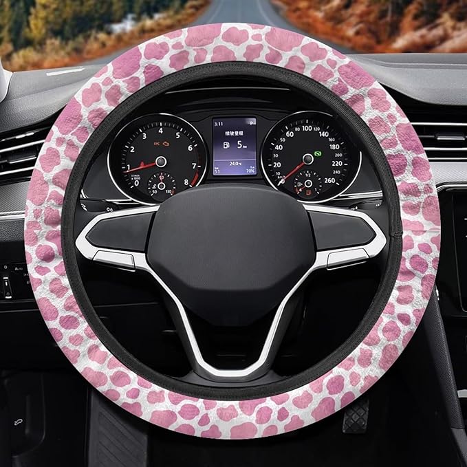 Universal Non-Slip Steering Wheel Cover, 15-inch Polyester Material Driving Accessories, Adjustable for Car and Truck(Pearl Powder Spots)