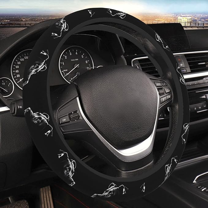 Sketch Cartoon Pit-Bull Dog Universal Fit Steering Wheel Cover for Car, Truck, and SUV, Durable Steering Wheel Protection