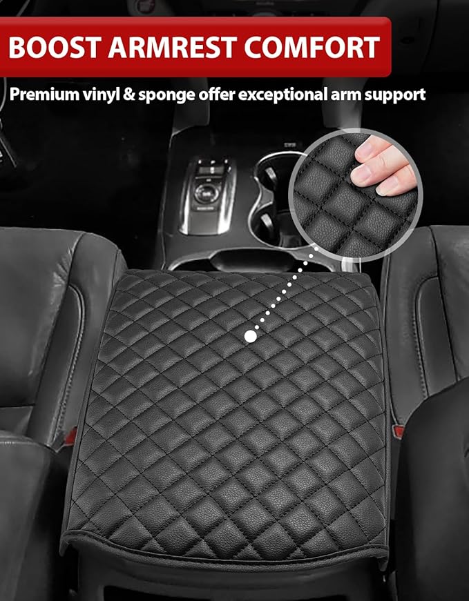 KBH Center Console Armrest Cover for Acura MDX 2015 2016 2017 2018 2019 2020, Vinyl Leather Trim, Middle Console Lid Protective Cover Cushion Pad, Anti-Scratch, Black