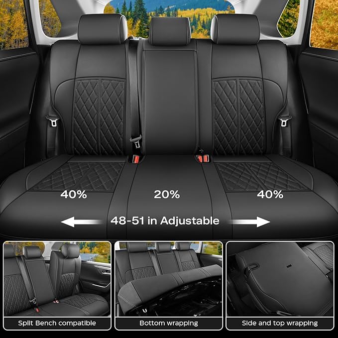 DuDuWang Seat Covers Custom Fit for 2024-2025 Tacoma Pickup Truck Seat Cover Protector Cushion with Faux Leather Waterproof (Black, Full Set)