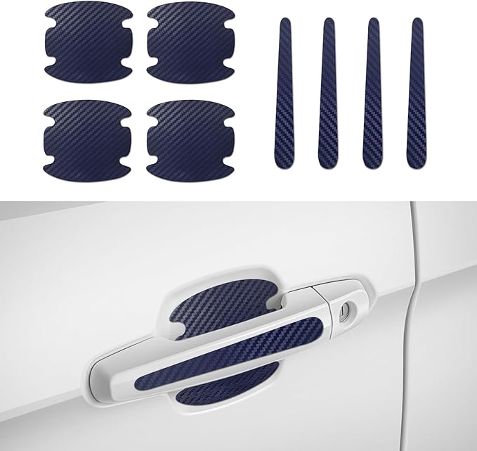 8PCS Car Door Handle Scratch Protectors, Carbon Fiber Car Door Handle Bowl Sticker, Universal Door Handle Protective Film for Most Cars (Blue)