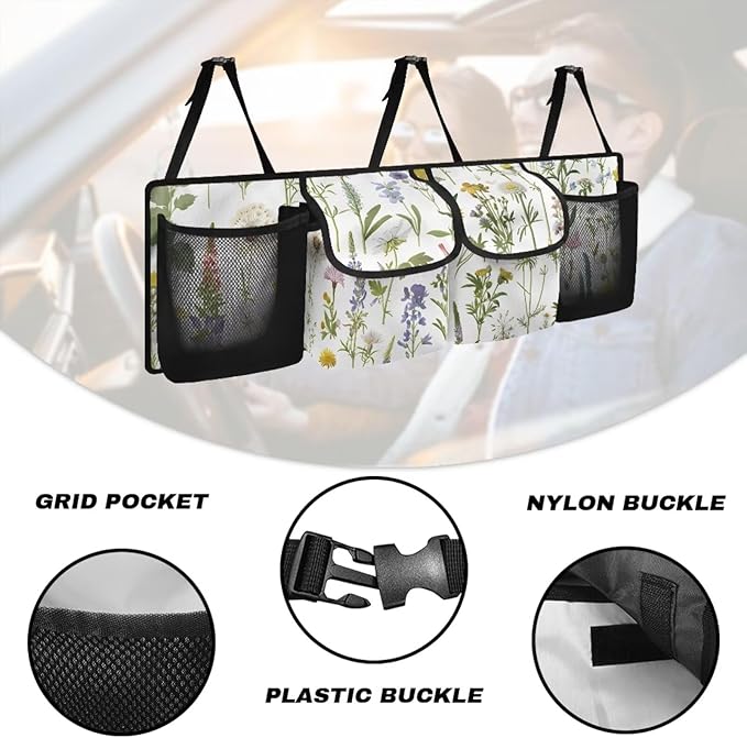 Trunk Organizer for Car Women Car Organizers and Storage Back Seat Car Organizer It Easy to Find Things, Make Your Trunk to Look Organized and Nice, Green Leaf Flowers