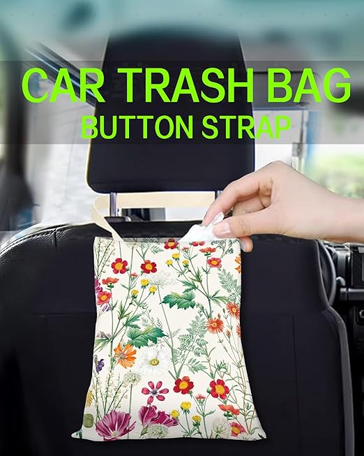 ANKVRP Car Trash Can, Durable Hanging Car Trash Garbage Bag, Cute Automotive Garbage Cans Organizer, Cute Colorful Wildflower