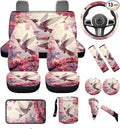 Dngkaoje 13 Pieces Hummingbird Car Seat Covers Full Set for Women Auto Interior Accessories Set for Front Rear,Pink Hummingbird Collapsible Garbage Bin,Armrest Pad Cover,Handbrake Shift Covers