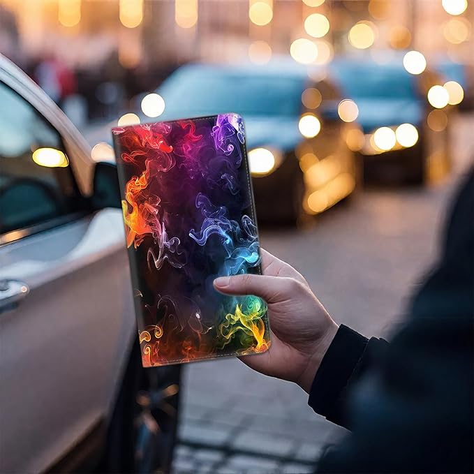 Car Registration and Insurance Card Holder for Women Men, Waterproof PU Leather Glove Box Car Organizer with Magnetic Shut, Vehicle Document Holder for Driver License,Cards, Colored Smoke