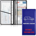 Custom Car Registration and Insurance Card Holder Personalized Leather Glove Box Organize Men Women Wallet Accessories Case for Cards, Essential Document Driver License Navy Blue