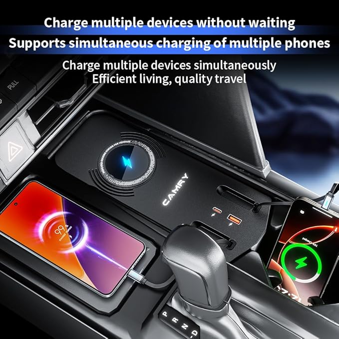 Car USB Hub Docking Station for Toyota Camry 2025 2026 Type-C Fast Charger Auto Interior Centre Console Accessories Cigarette Lighter Decoration Phone Wireless Charging Adapter