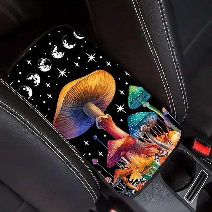CREATCABIN Mushroom Car Center Console Cover Pad Car Armrest Seat Box Cover Auto Armrest Storage Box Pad with Elastic Band Auto Center Console Cushion Protector for Most Vehicle SUV Truck 12.6×7.5in