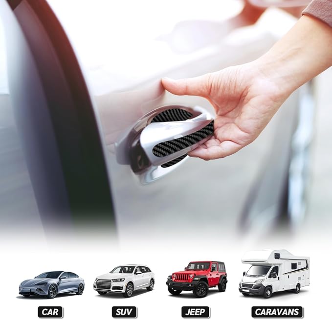 8PCS Carbon Fiber Car Door Handle Scratch Protectors, Universal Paint Guard Sticker for Door Handle Bowl, Fits Most Cars, Trucks, SUVs (Black)