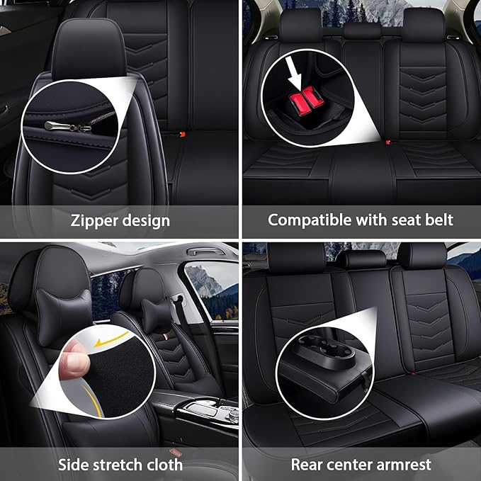 MVRVMV Leather Car Seat Covers for Ford F-350 2010-2026, Wear-Resistant & Anti-Slip Seat Cover with 2* Neck Pillow and 2* Lumbar Support (2 Seat Luxury, Black)