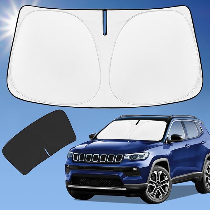 2025 Sun Shade Sunshade for Jeep Compass 2017-2024 2025 Windshield Cover, 4-Layer Front Window Shade Custom fit Compass Sun Visor 240T Retractable Shield Shade Blocks UV Rays Cooler Car Accessories