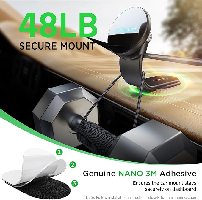 ACMEZING Only for iPhone 15W MagSafe Car Mount Charger, 360% Adjustable Aluminum Alloy Arm, Relocatable Car Phone Holder, Magnetic Wireless Fast Charging, Cell Phone Holder for All Car Models, Black