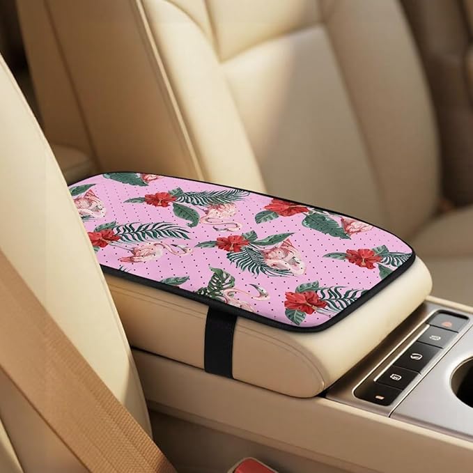 Qeluxign Car Seat Covers Full Set Flamingo Tropical Floral Universal Fit Auto Front Seat Covers and Seatbelt Pads Armrest Cushion Gifts for Women Protect Your Car Interior